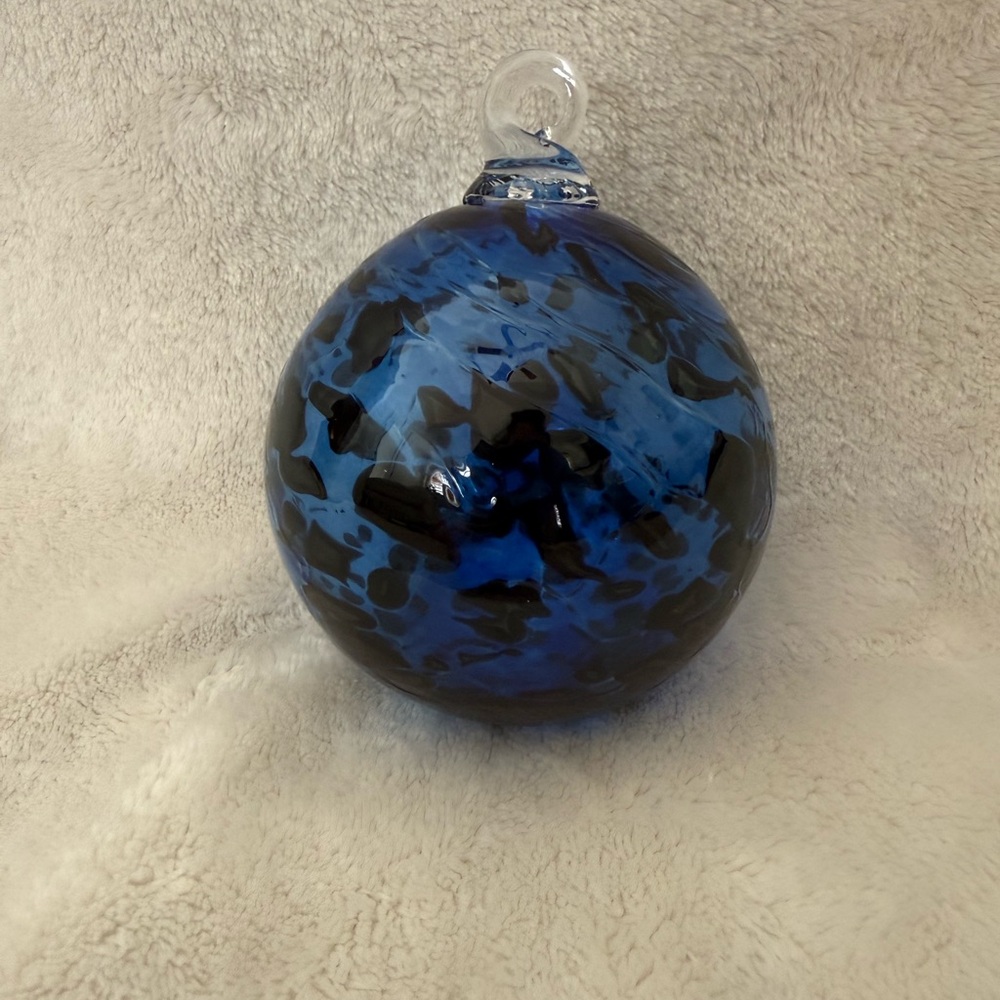 Hand blown Blue and Black Art Glass Ornament